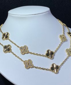 Van Cleef & Arpels Alhambra Necklace 20 Motifs Womens Custom Natural Diamond 18K Gold (2)