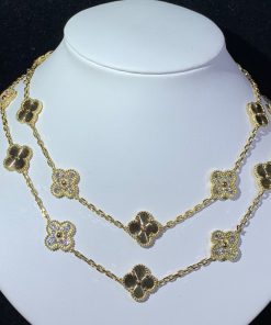 Van Cleef & Arpels Alhambra Necklace 20 Motifs Womens Custom Natural Diamond 18K Gold (2)