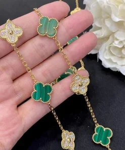 Van Cleef & Arpels Alhambra Necklace Custom 18K Gold Diamond Mother Of Pearl (2)