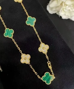 Van Cleef & Arpels Alhambra Necklace Custom 18K Gold Diamond Mother Of Pearl (2)