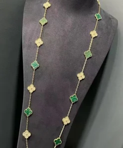 Van Cleef & Arpels Alhambra Necklace Custom 18K Gold Diamond Mother Of Pearl (2)