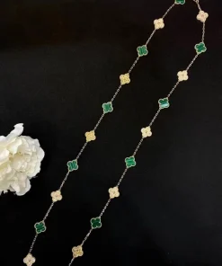 Van Cleef & Arpels Alhambra Necklace Custom 18K Gold Diamond Mother Of Pearl (2)