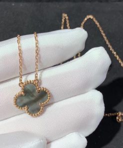 Van Cleef & Arpels Alhambra Necklace Custom 18K Rose Gold Natural Mother Of Pearl (2)