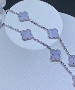 Van Cleef & Arpels Alhambra Necklace Custom Gemstone 18K White Gold 10 Motifs (2)