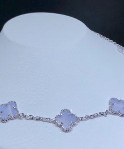 Van Cleef & Arpels Alhambra Necklace Custom Gemstone 18K White Gold 10 Motifs (2)