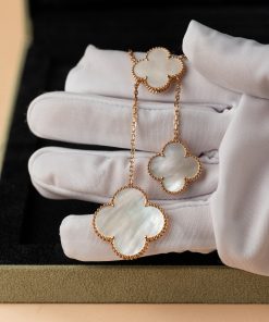 Van Cleef & Arpels Alhambra Pearl Inlay Necklace 6 Motifs Custom Rose Gold 18k (2)