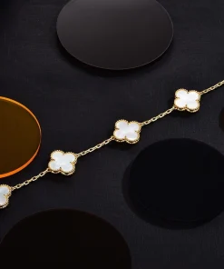 Van Cleef & Arpels Alhambra Womens Bracelet Custom 18K Gold Mother Of Pearl (2)