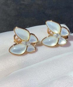Van Cleef & Arpels Butterfly Earrings Mother Of Pearl Diamond 18K Rose Gold Custom (2)