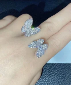 Van Cleef & Arpels Butterfly Finger Womens Rings Custom Diamond White Gold 18K (2)
