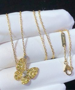 Van Cleef & Arpels Butterfly Necklace Womens Custom Natural Diamond Gemstone 18K Gold (2)