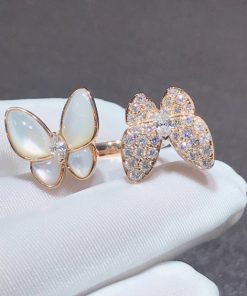 Van Cleef & Arpels Butterfly Rings Custom Mother Of Pearl Diamond 18K Rose Gold (2)