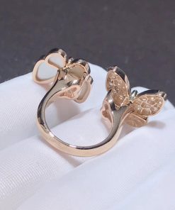 Van Cleef & Arpels Butterfly Rings Custom Mother Of Pearl Diamond 18K Rose Gold (2)