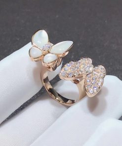 Van Cleef & Arpels Butterfly Rings Custom Mother Of Pearl Diamond 18K Rose Gold (2)