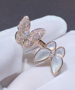 Van Cleef & Arpels Butterfly Rings Custom Mother Of Pearl Diamond 18K Rose Gold (2)