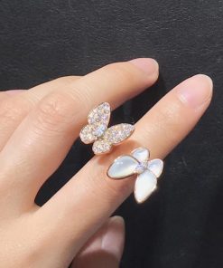 Van Cleef & Arpels Butterfly Rings Custom Mother Of Pearl Diamond 18K Rose Gold (2)