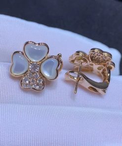 Van Cleef & Arpels Flora Cosmos Earrings Custom Natural Diamond Mother Of Pearl 18K Rose Gold (2)