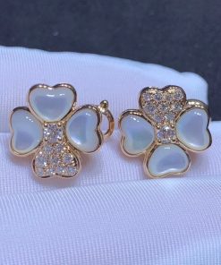 Van Cleef & Arpels Flora Cosmos Earrings Custom Natural Diamond Mother Of Pearl 18K Rose Gold (2)