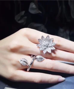 Van Cleef & Arpels Flower Texture Womens Rings Custom Diamond 18K White Gold (2)