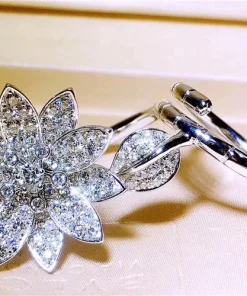 Van Cleef & Arpels Flower Texture Womens Rings Custom Diamond 18K White Gold (2)