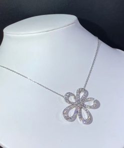 Van Cleef & Arpels Flowerlace Womens Necklace Custom Natural Diamond 18K White Gold (2)
