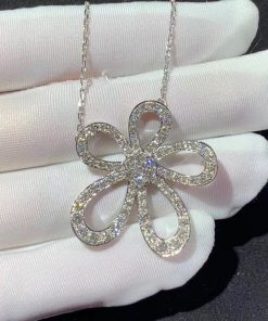 Van Cleef & Arpels Flowerlace Womens Necklace Custom Natural Diamond 18K White Gold (2)
