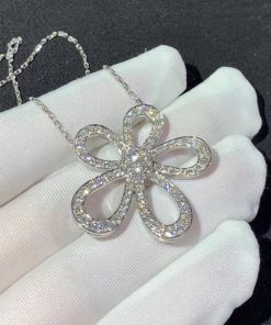 Van Cleef & Arpels Flowerlace Womens Necklace Custom Natural Diamond 18K White Gold (2)