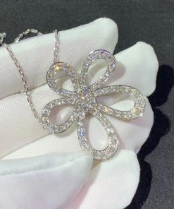 Van Cleef & Arpels Flowerlace Womens Necklace Custom Natural Diamond 18K White Gold (2)