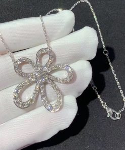 Van Cleef & Arpels Flowerlace Womens Necklace Custom Natural Diamond 18K White Gold (2)