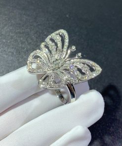 Van Cleef & Arpels Flying Butterfly Rings Custom 18K White Gold Natural Diamond (2)