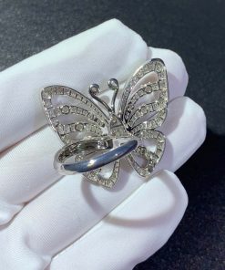 Van Cleef & Arpels Flying Butterfly Rings Custom 18K White Gold Natural Diamond (2)