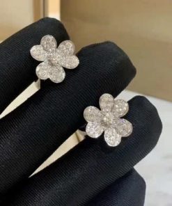 Van Cleef & Arpels Frivole Womens Earrings Natural Diamond 18K White Gold Custom (2)