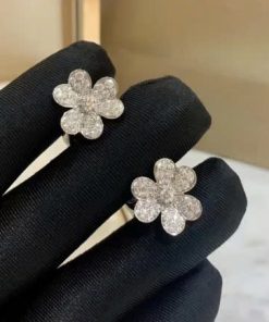 Van Cleef & Arpels Frivole Womens Earrings Natural Diamond 18K White Gold Custom (2)