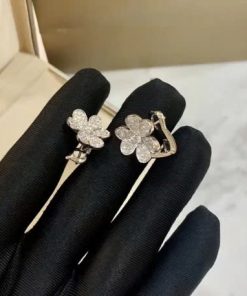 Van Cleef & Arpels Frivole Womens Earrings Natural Diamond 18K White Gold Custom (2)