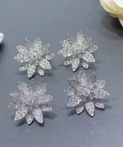 Van Cleef & Arpels Lotus Face Design Earring Custom Natural Diamond 18K White Gold (2)