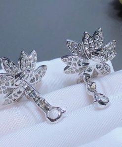 Van Cleef & Arpels Lotus Face Design Earring Custom Natural Diamond 18K White Gold (2)