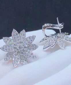 Van Cleef & Arpels Lotus Face Design Earring Custom Natural Diamond 18K White Gold (2)