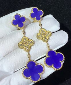 Van Cleef & Arpels Magic Alhambra Earring 3 Motifs Custom Gemstone Diamond 18K Gold (2)