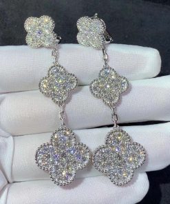 Van Cleef & Arpels Magic Alhambra Earring Custom Natural Diamond 18K White Gold (2)