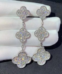 Van Cleef & Arpels Magic Alhambra Earring Custom Natural Diamond 18K White Gold (2)