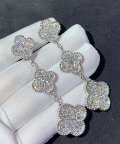 Van Cleef & Arpels Magic Alhambra Earring Custom Natural Diamond 18K White Gold (2)