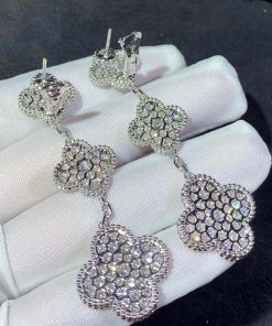 Van Cleef & Arpels Magic Alhambra Earring Custom Natural Diamond 18K White Gold (2)