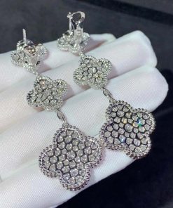 Van Cleef & Arpels Magic Alhambra Earring Custom Natural Diamond 18K White Gold (2)