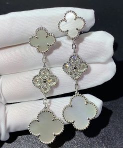 Van Cleef & Arpels Magic Alhambra Earring Custom Natural Diamond Mother Of Pearl 18K White Gold (2)
