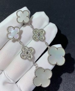 Van Cleef & Arpels Magic Alhambra Earring Custom Natural Diamond Mother Of Pearl 18K White Gold (2)