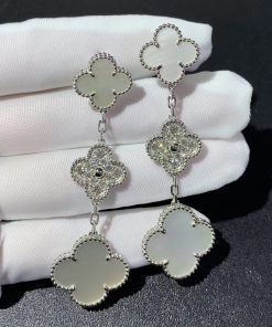 Van Cleef & Arpels Magic Alhambra Earring Custom Natural Diamond Mother Of Pearl 18K White Gold (2)