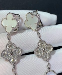 Van Cleef & Arpels Magic Alhambra Earring Custom Natural Diamond Mother Of Pearl 18K White Gold (2)