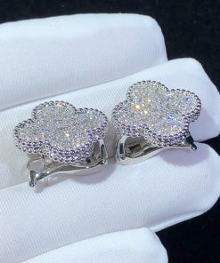 Van Cleef & Arpels Magic Alhambra Earring Natural Diamond 18K White Gold Custom (2)