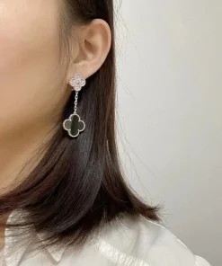 Van Cleef & Arpels Magic Alhambra Earrings 2 Motifs With Agate Diamond White Gold 18K Custom (2)