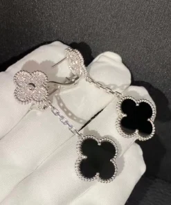 Van Cleef & Arpels Magic Alhambra Earrings 2 Motifs With Agate Diamond White Gold 18K Custom (2)