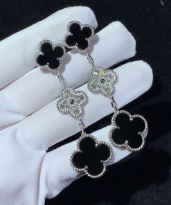Van Cleef & Arpels Magic Alhambra Earrings Natural Diamond Agate 18K White Gold Custom (2)